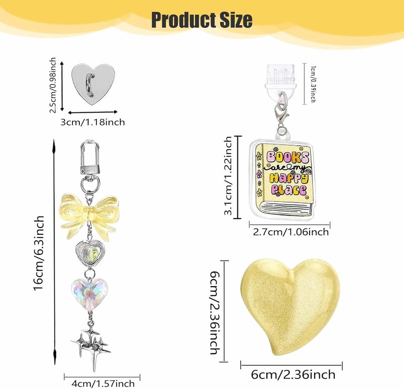 XPMBF 3 Pcs Cute Charms Set for Kindle Charms, Including Dust Plug Charm Type C/USB C, Heart Grip Holder, Bling for Kindle Accessories, Compatible for Kindle Paperwhite 11th 12th Generation (Yellow) - Image 4